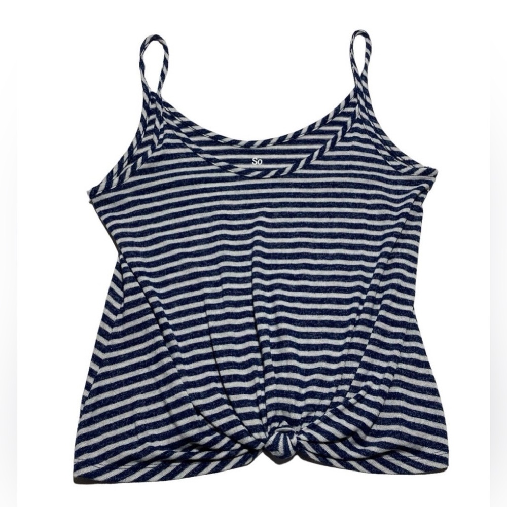SO Women's Blue and White Striped Twist Front Camisole